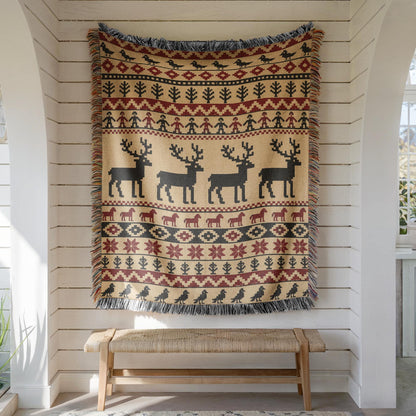 Nordic Reindeer Woven Blanket