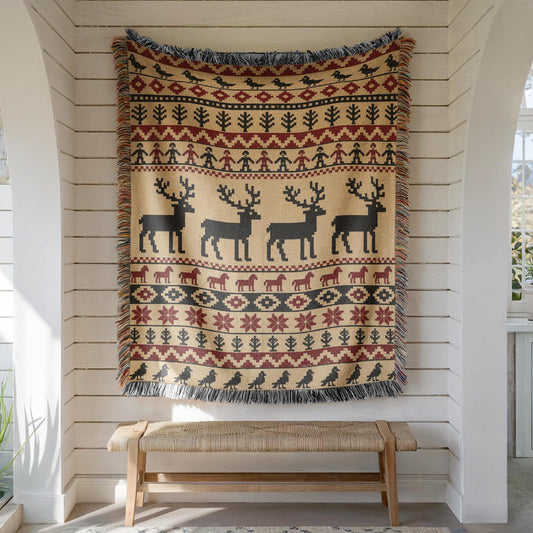 Nordic Reindeer Woven Blanket