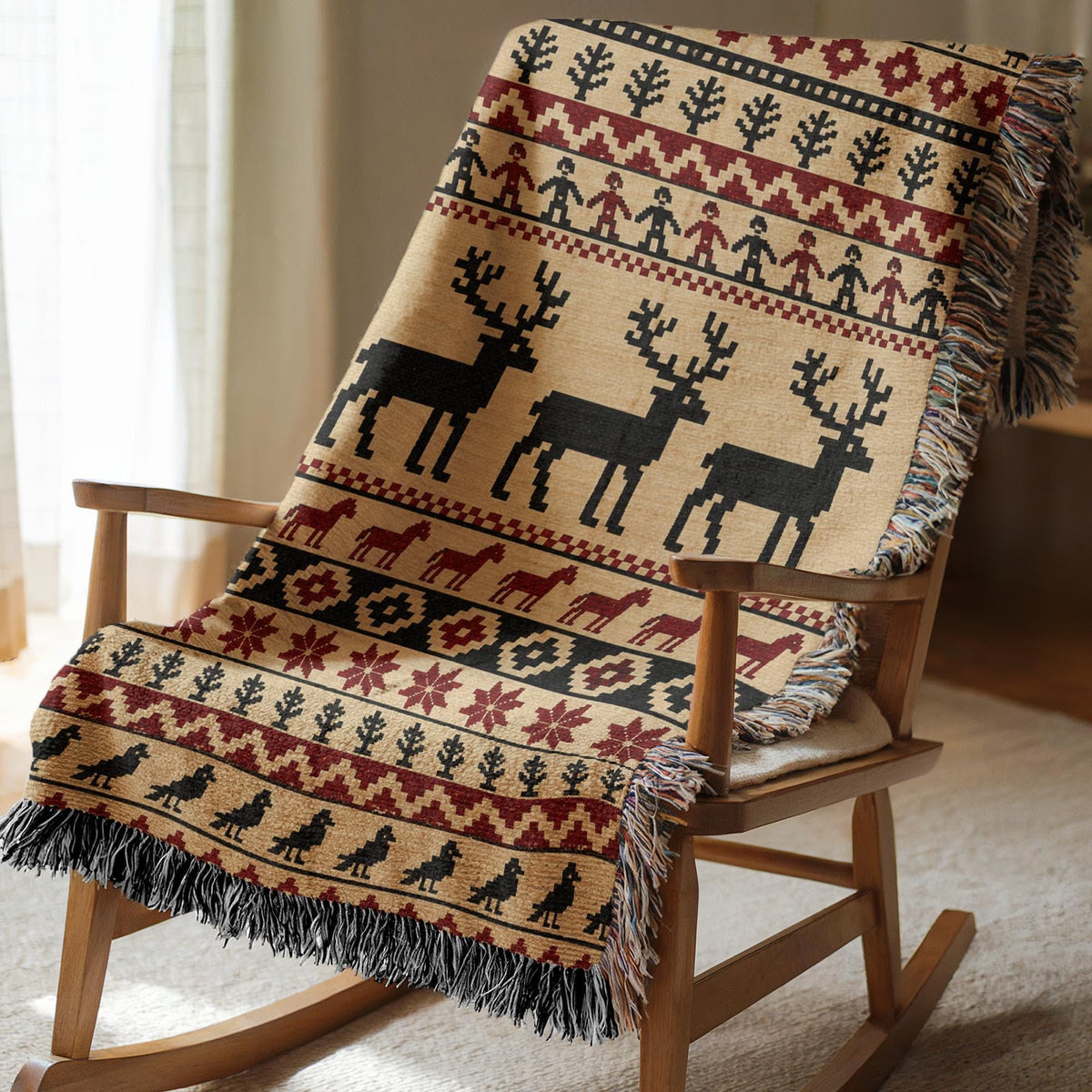 Nordic Reindeer Woven Blanket