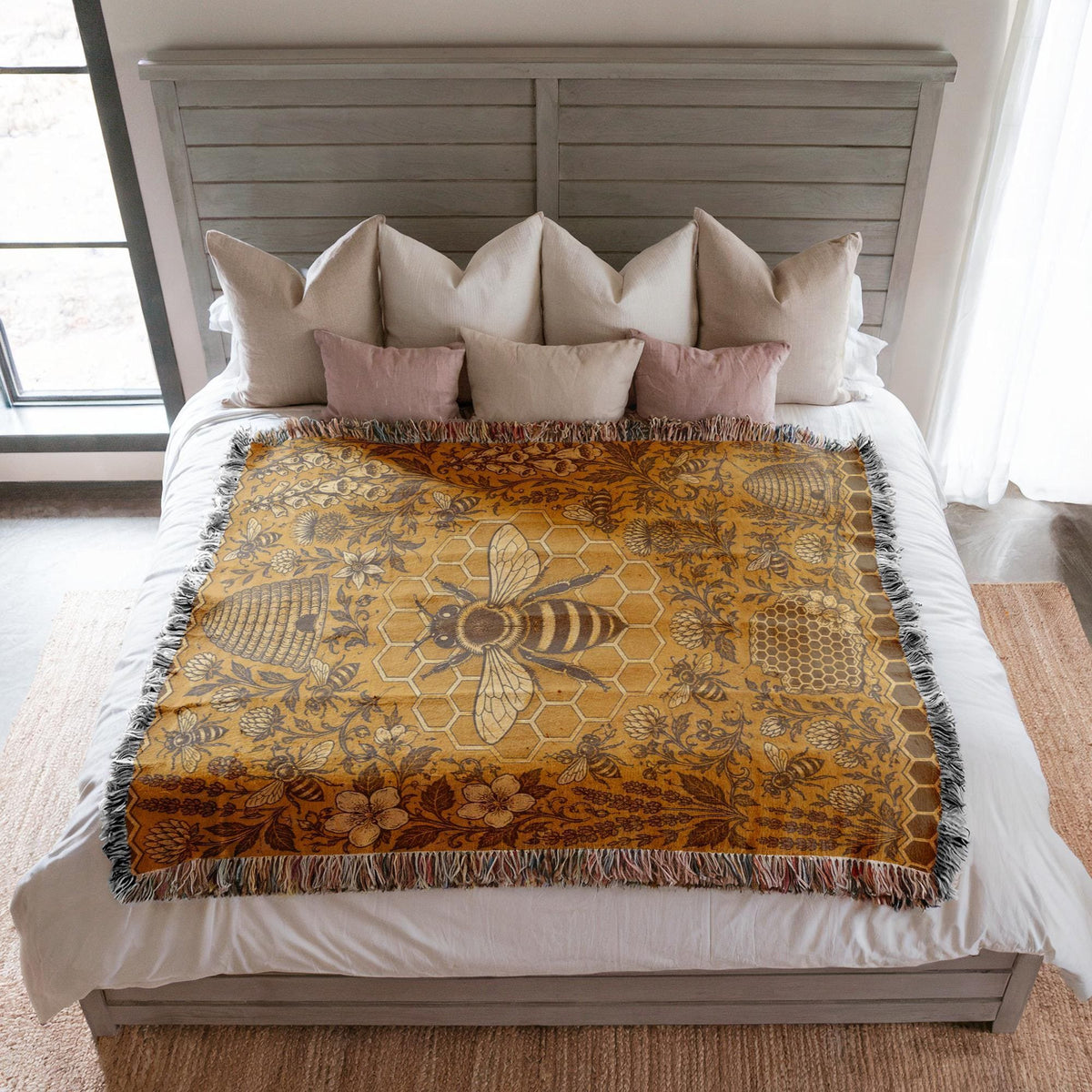 Bee and Honeycomb Woven Blanket