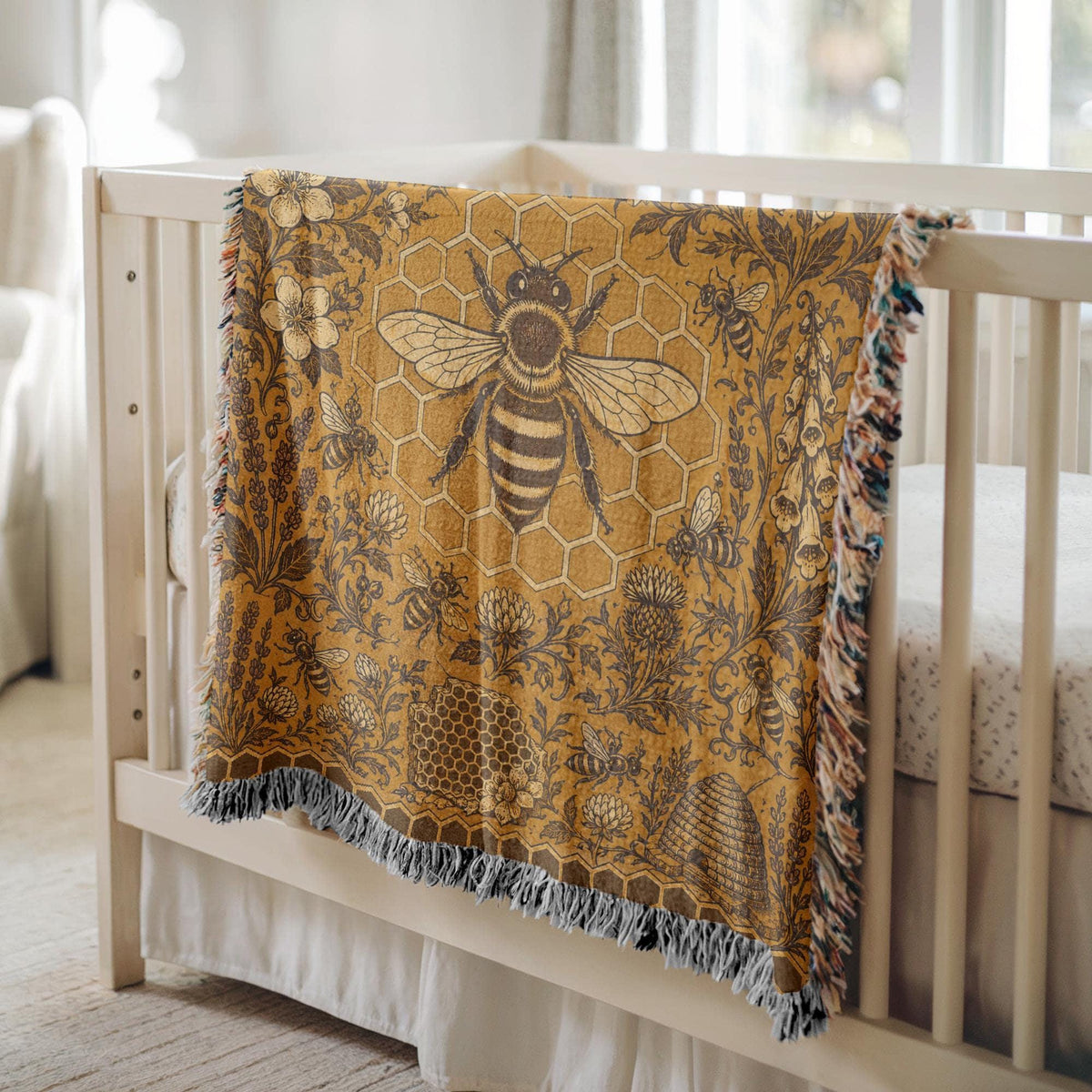 Bee and Honeycomb Woven Blanket
