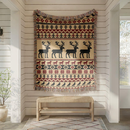 Nordic Reindeer Woven Blanket