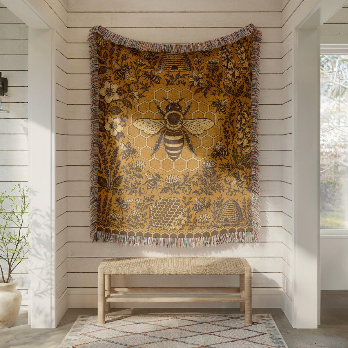 Bee and Honeycomb Woven Blanket