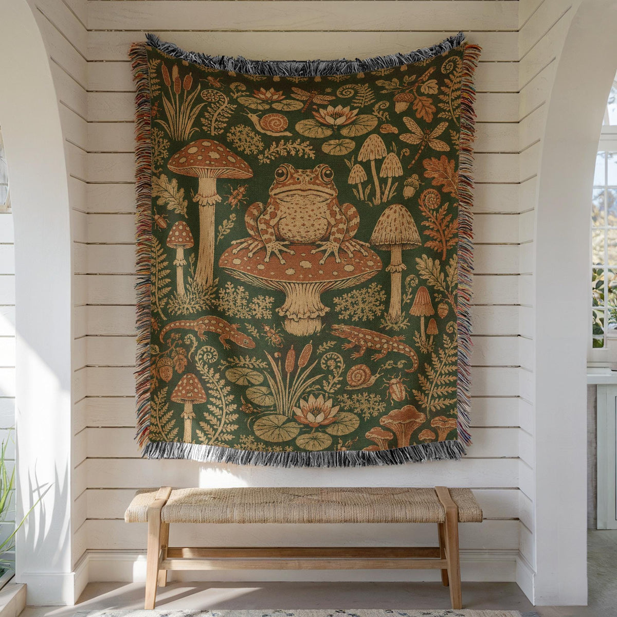 Frog and Mushroom Woven Blanket
