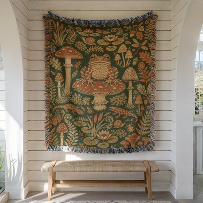 Frog and Mushroom Woven Blanket