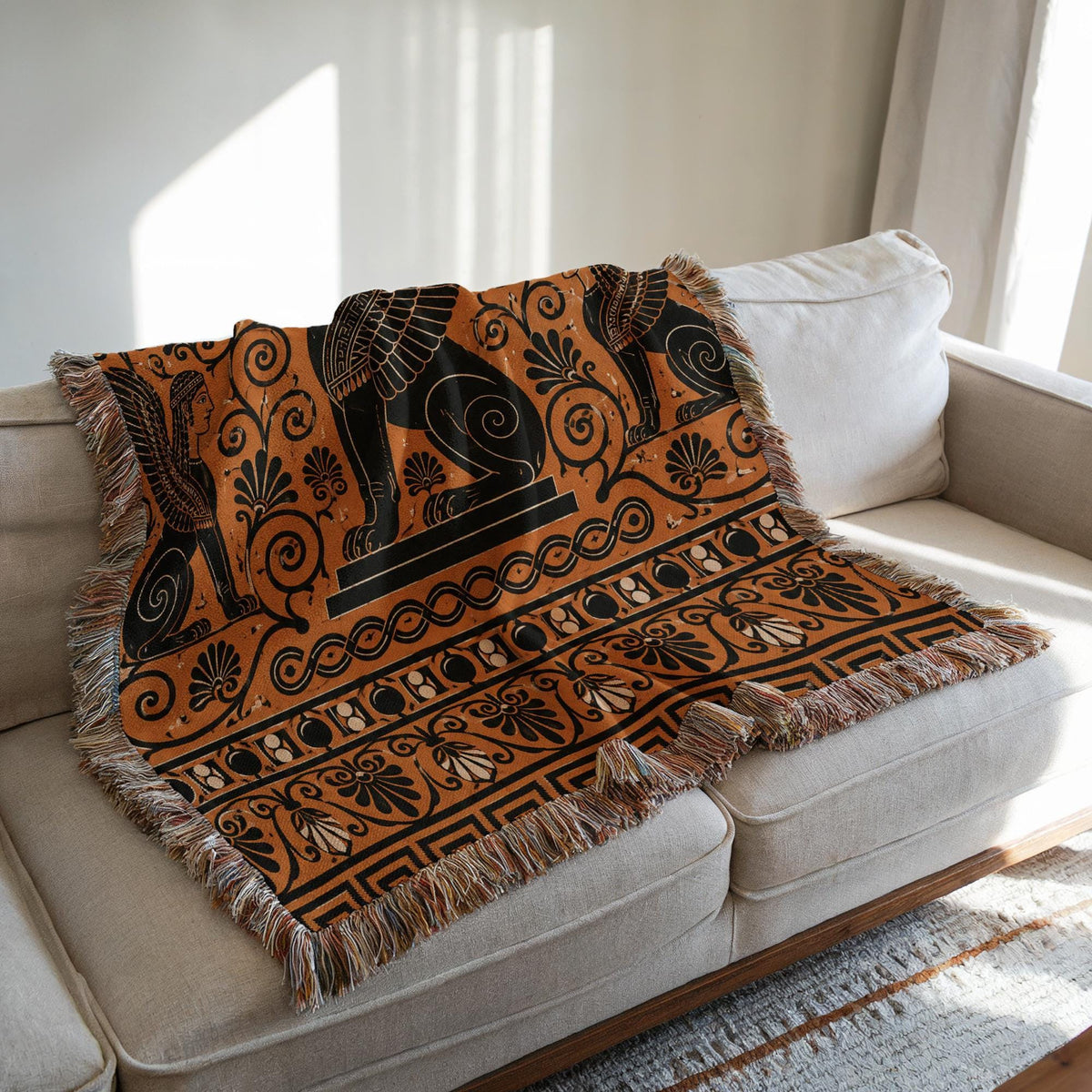 Greek Sphinx Woven Blanket