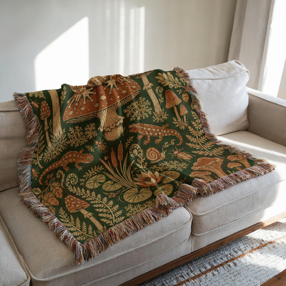 Frog and Mushroom Woven Blanket