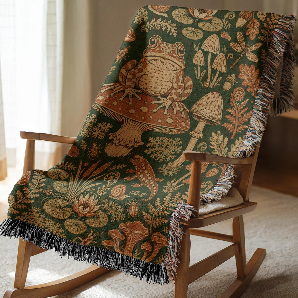 Frog and Mushroom Woven Blanket