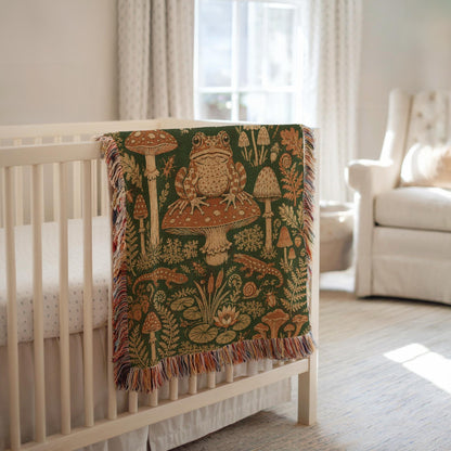 Frog and Mushroom Woven Blanket