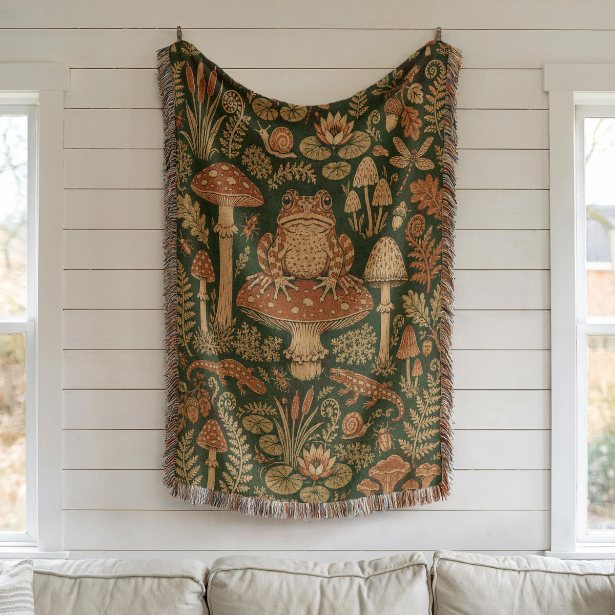 Frog and Mushroom Woven Blanket