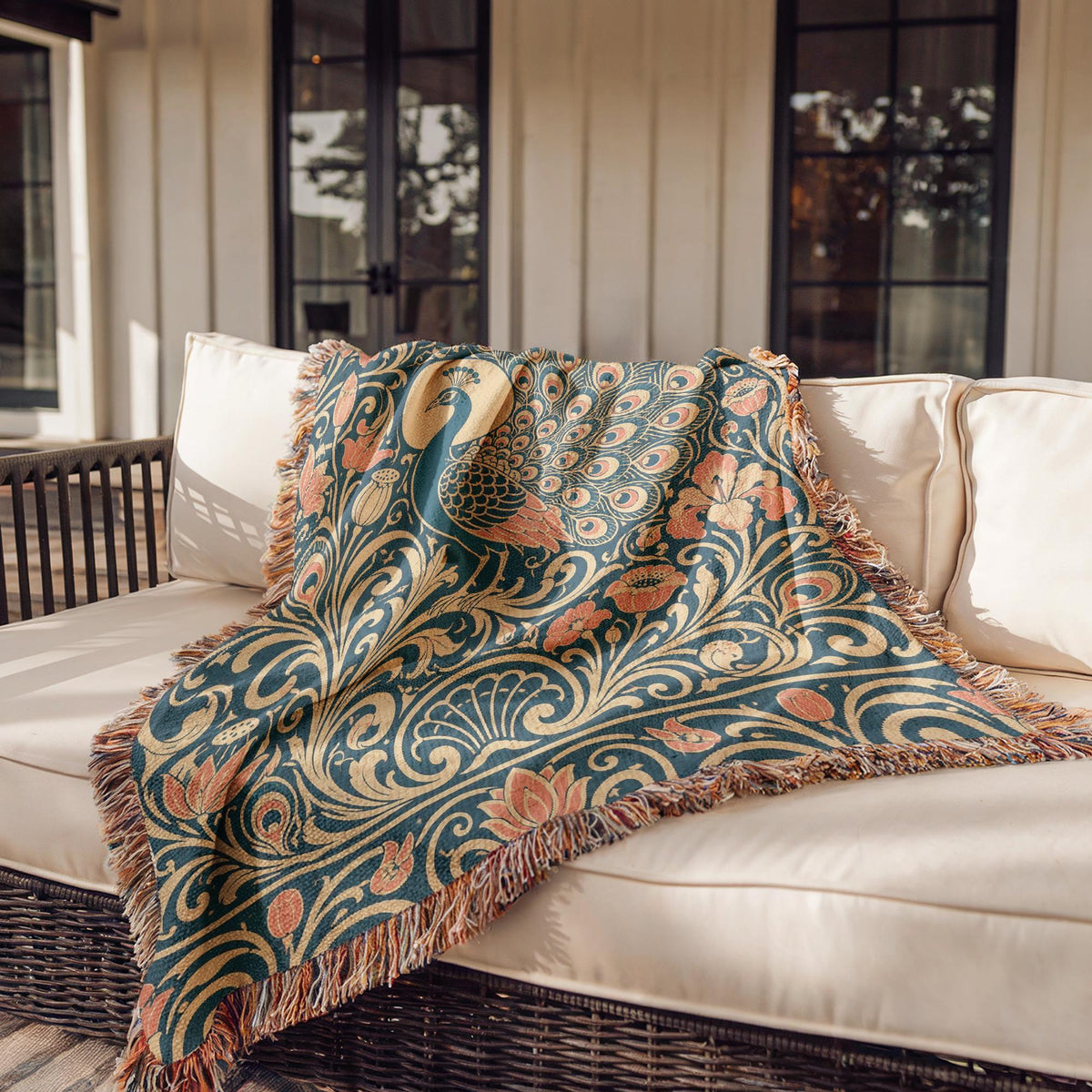 Art Nouveau Peacock Woven Blanket
