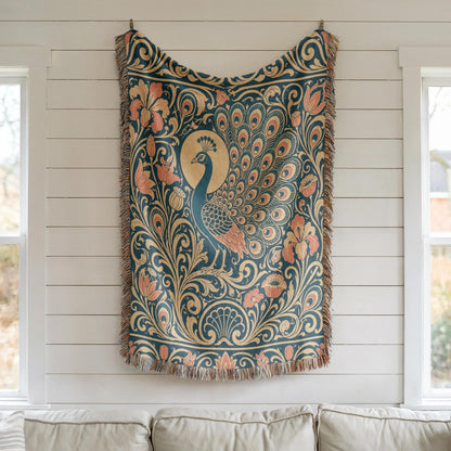 Art Nouveau Peacock Woven Blanket