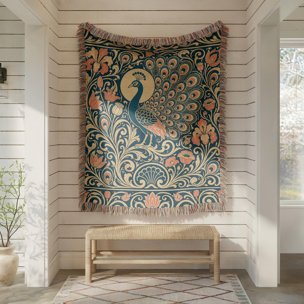 Art Nouveau Peacock Woven Blanket