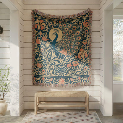 Art Nouveau Peacock Woven Blanket