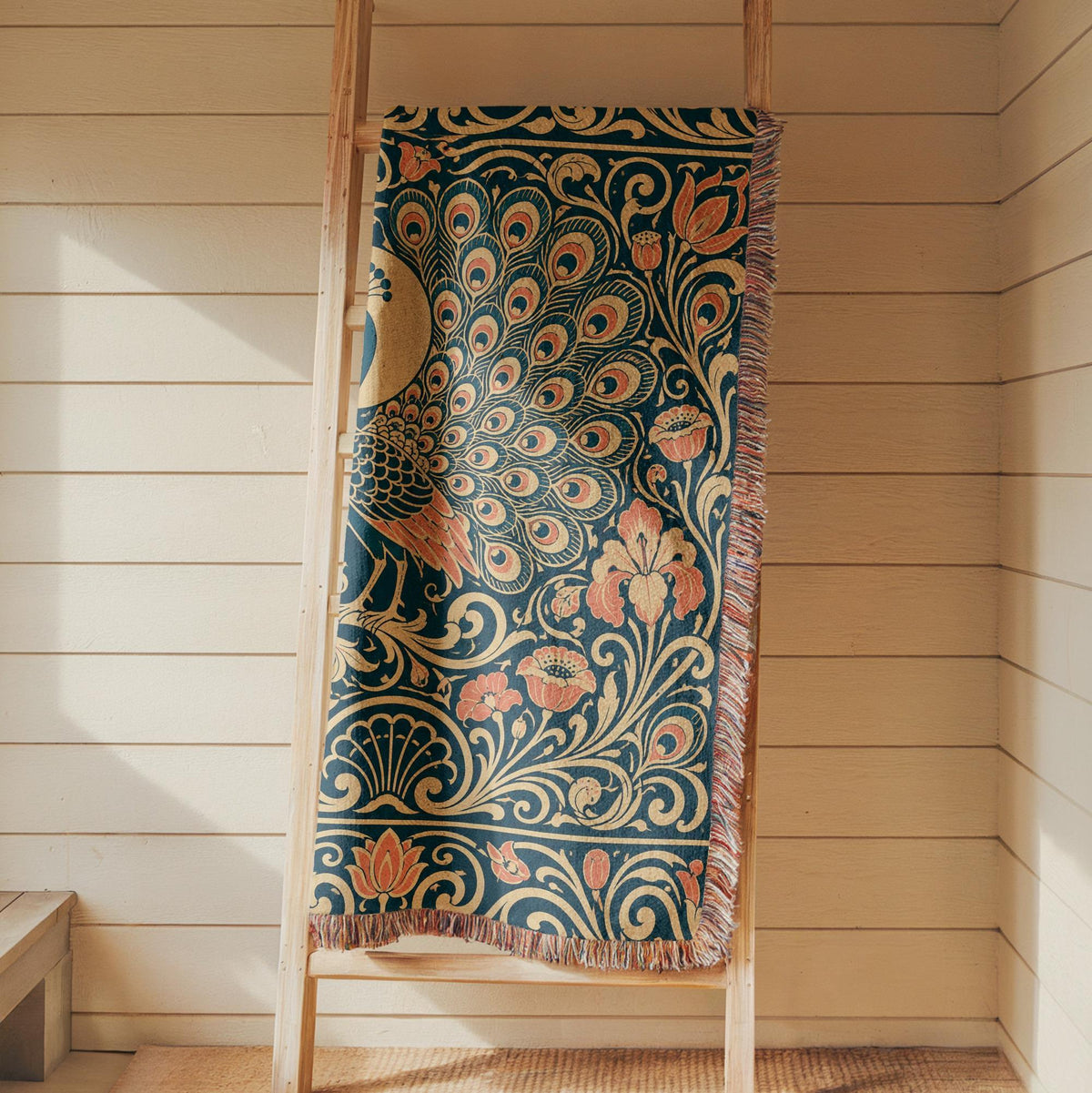 Art Nouveau Peacock Woven Blanket