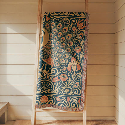 Art Nouveau Peacock Woven Blanket