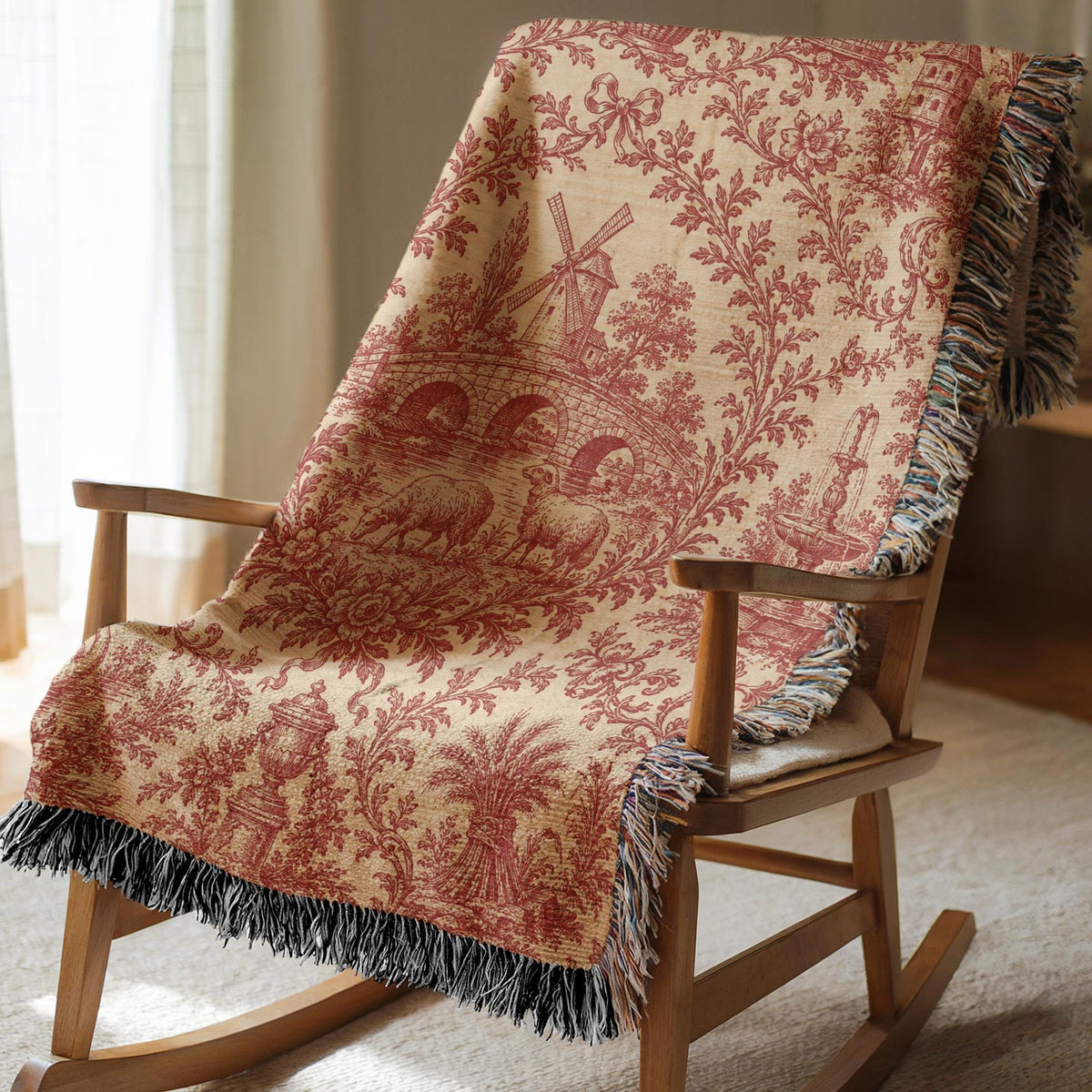 Red Toile Woven Blanket