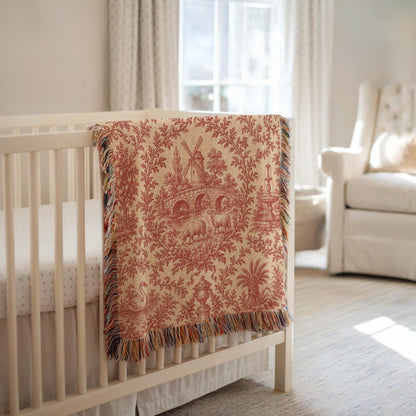 Red Toile Woven Blanket