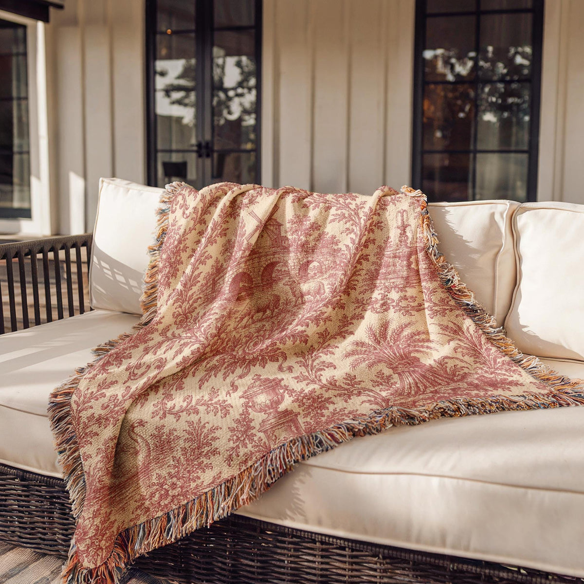 Red Toile Woven Blanket