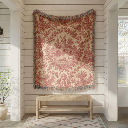Red Toile Woven Blanket