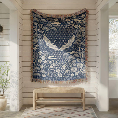 Japanese Crane Woven Blanket
