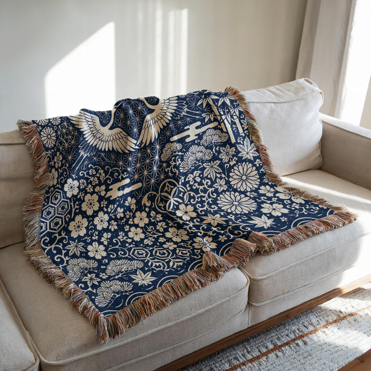 Japanese Crane Woven Blanket