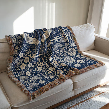 Japanese Crane Woven Blanket