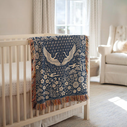 Japanese Crane Woven Blanket