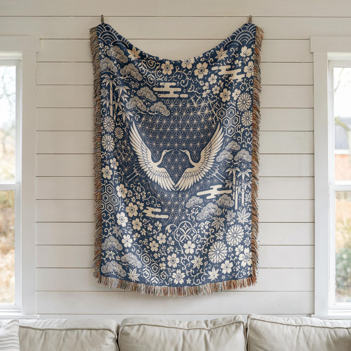 Japanese Crane Woven Blanket