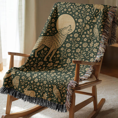 Wolf and Moon Woven Blanket