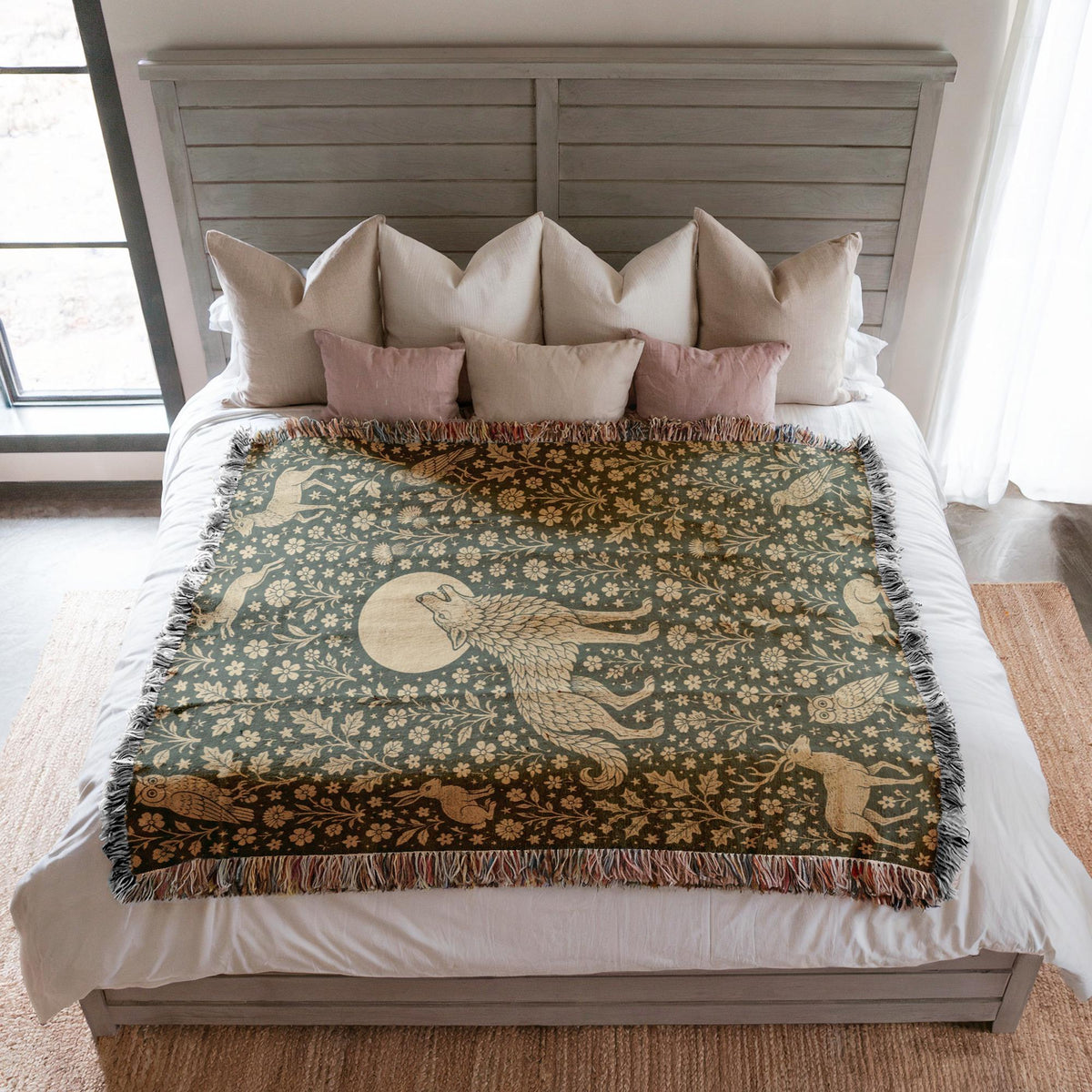 Wolf and Moon Woven Blanket