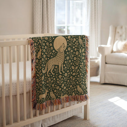 Wolf and Moon Woven Blanket
