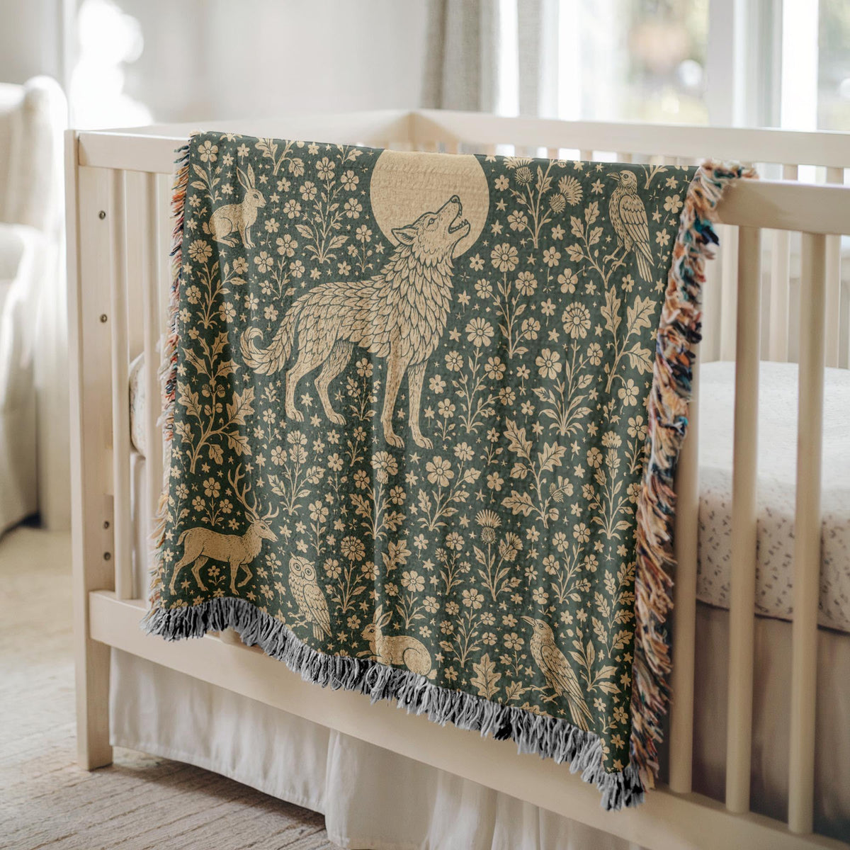 Wolf and Moon Woven Blanket