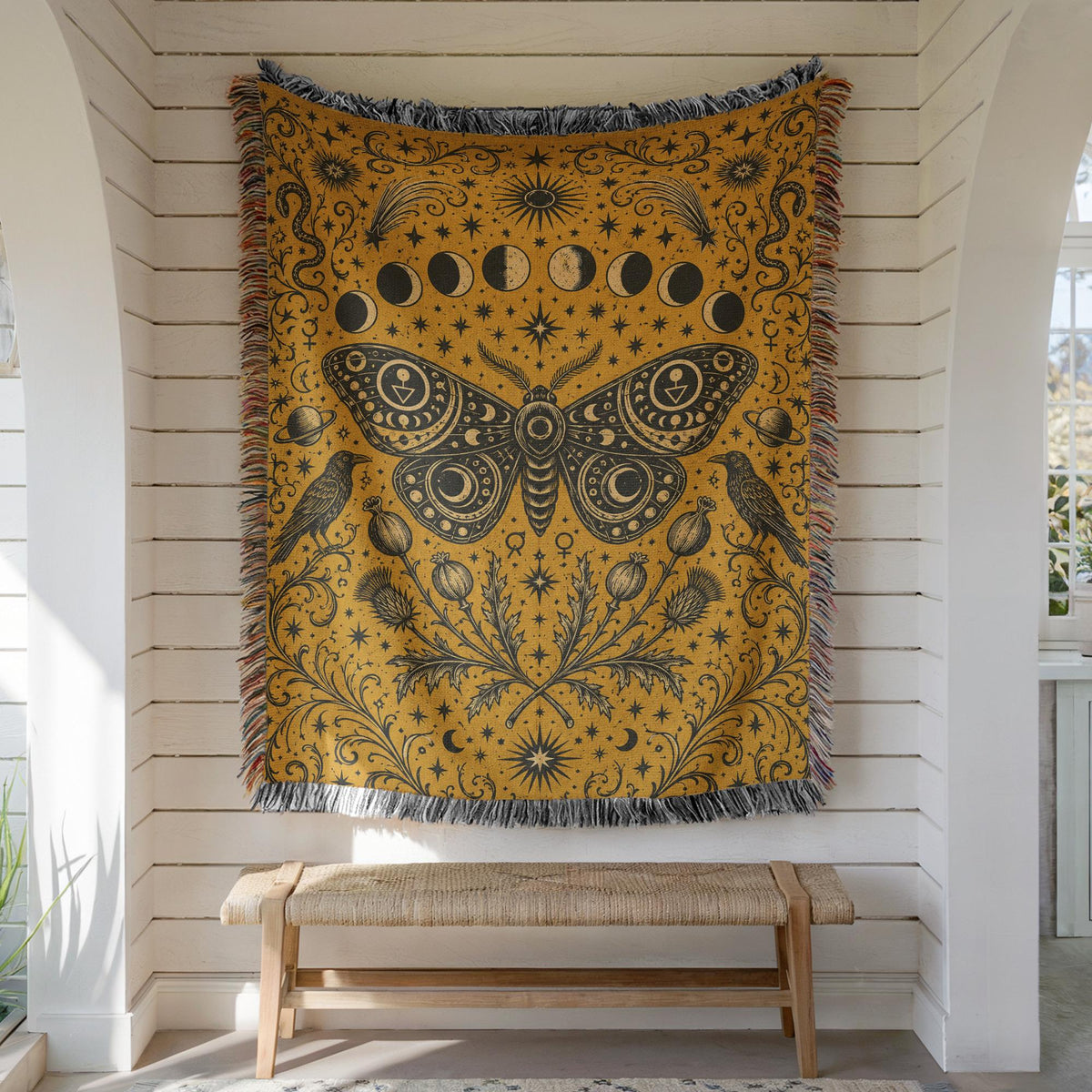 Celestial Moth Woven Blanket