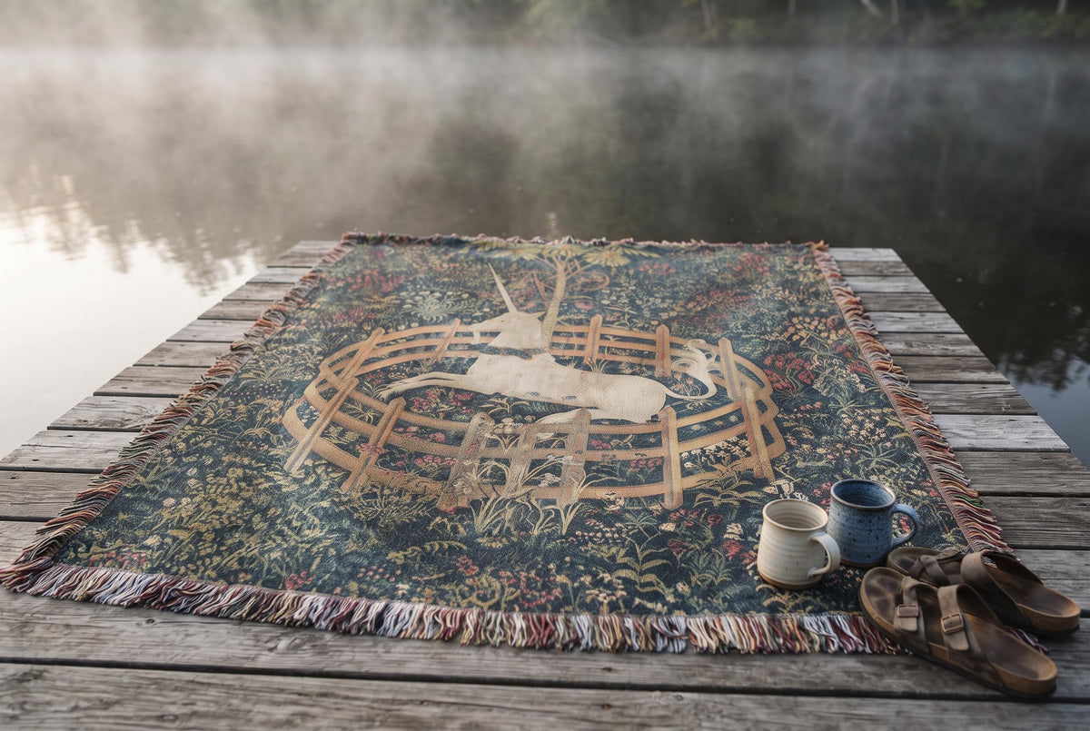 Unicorn in Captivity Woven Blanket