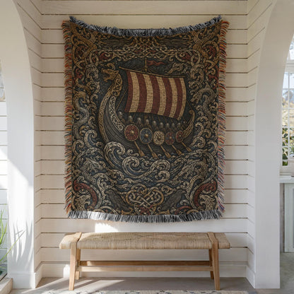 Viking Longship Woven Blanket