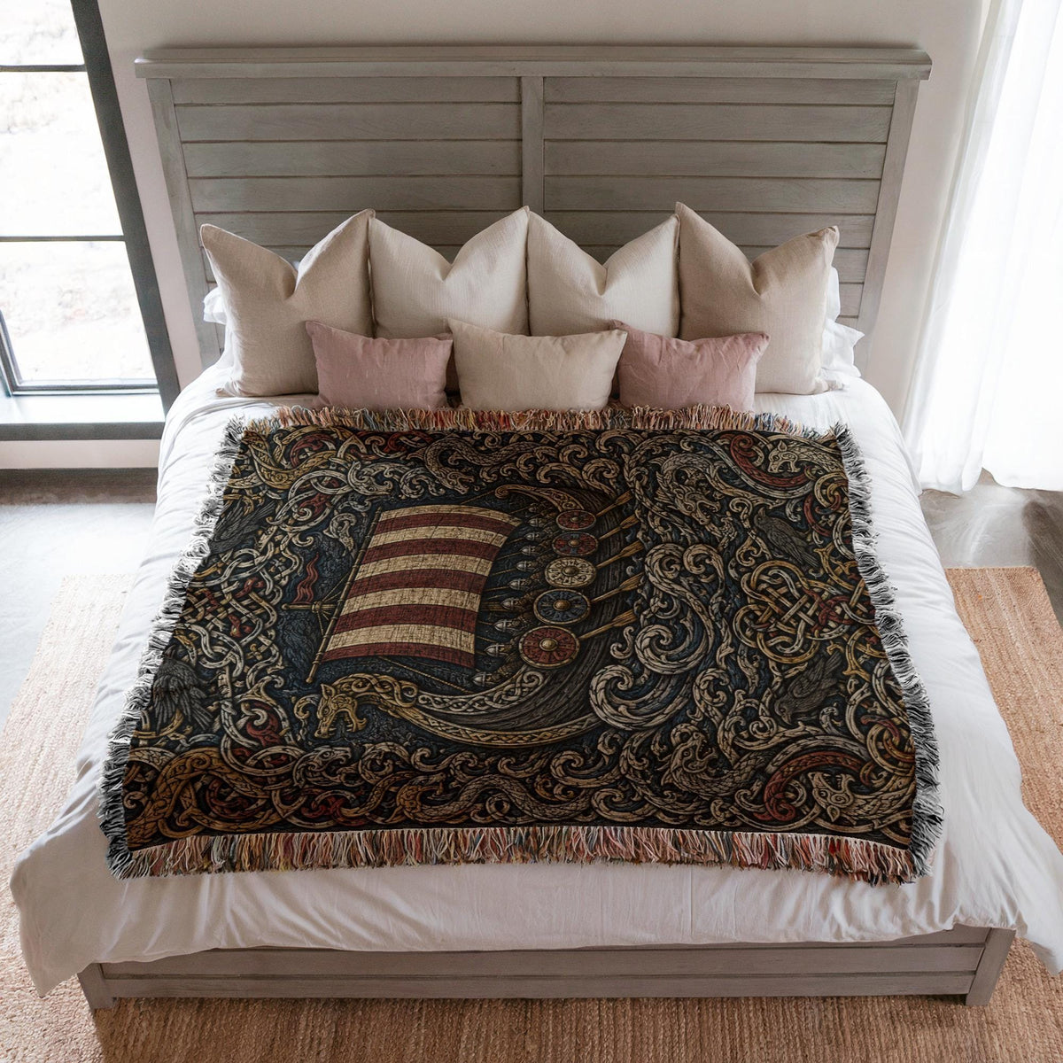 Viking Longship Woven Blanket