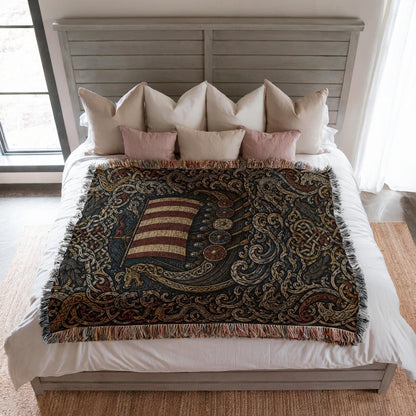 Viking Longship Woven Blanket