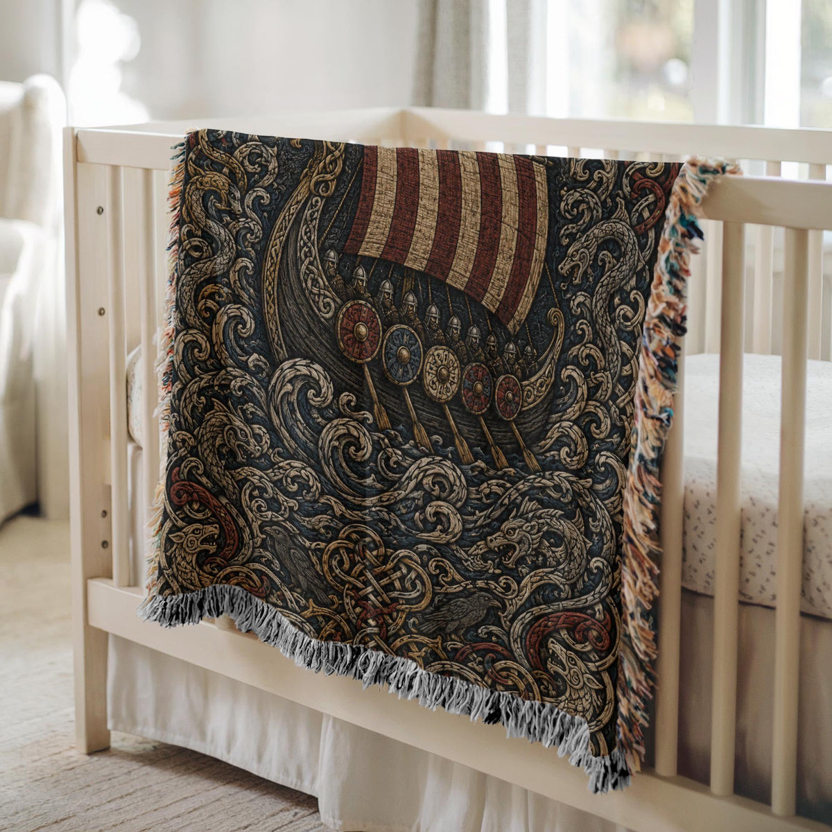 Viking Longship Woven Blanket