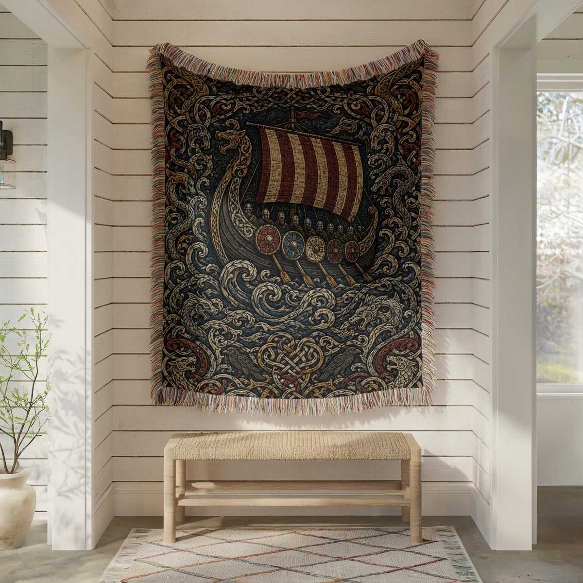 Viking Longship Woven Blanket