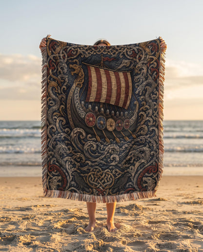 Viking Longship Woven Blanket