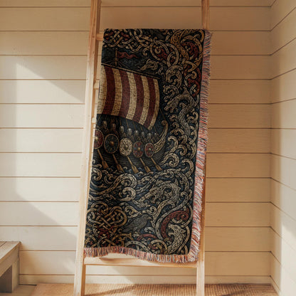 Viking Longship Woven Blanket