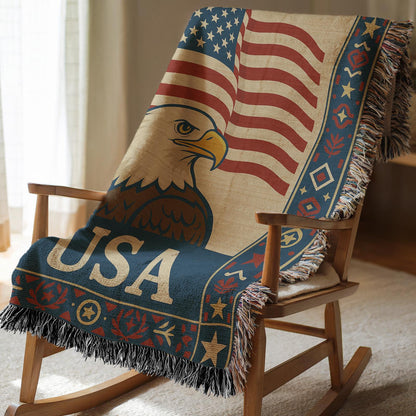 USA Flag and Eagle Woven Blanket