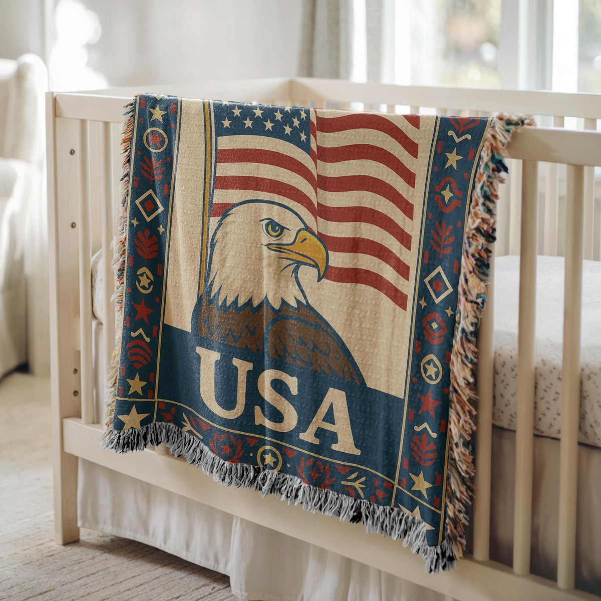 USA Flag and Eagle Woven Blanket