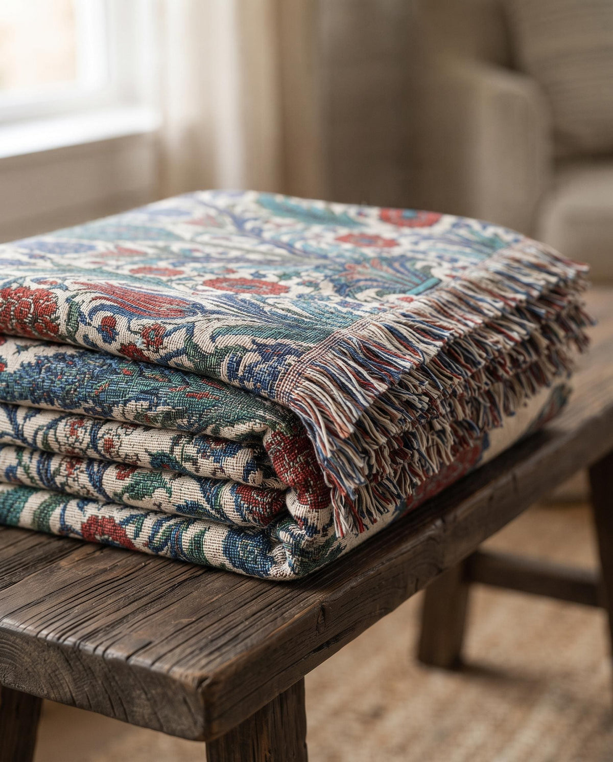 Iznik Floral Woven Blanket