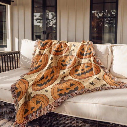 Jack-o’-Lantern Pumpkin Woven Blanket
