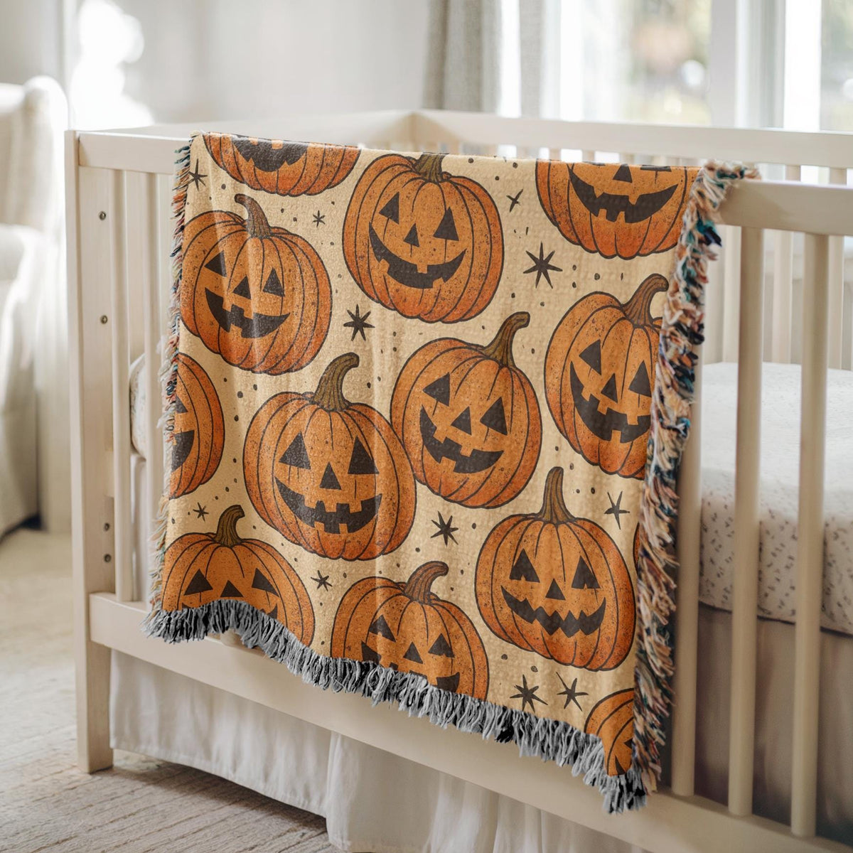 Jack-o’-Lantern Pumpkin Woven Blanket