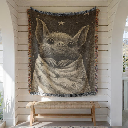 Cute Starry Night Bat Woven Blanket