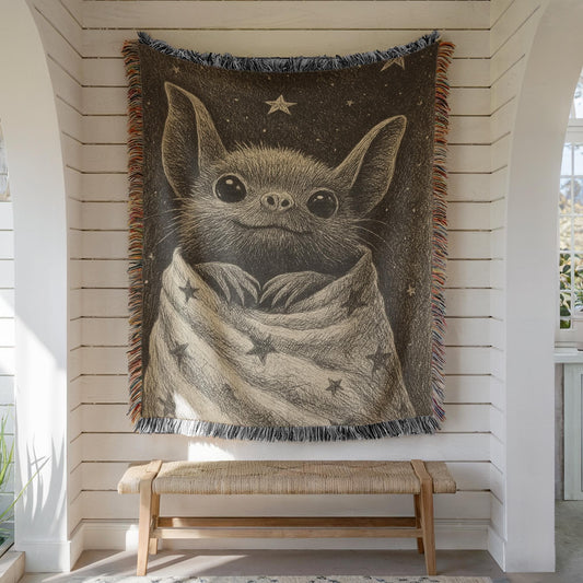 Cute Starry Night Bat Woven Blanket