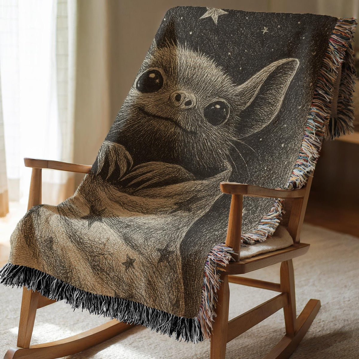 Cute Starry Night Bat Woven Blanket